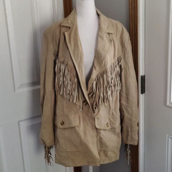 Vintage Together tan/cream western style leather fringe jacket size 2X - Picture 1 of 6